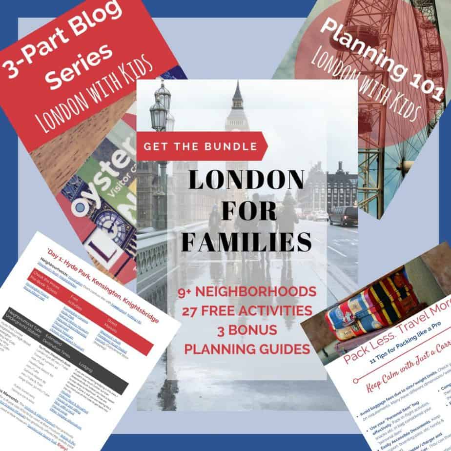 image of the 5 items received with the London for Families Travel guides
