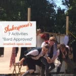 Image of Three Inch Fools Drama Troupe performing scene from romeo & Juliet with text overlay - Shakespeare's Stratford-Upon-Avon,. Seven "Bard-Approved" Activities.