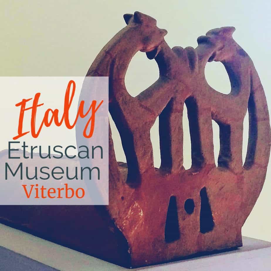 Image of Etruscan artifact from Etruscan Museum in Viterbo with text overlay - Etruscan Museum, Viterbo Italy