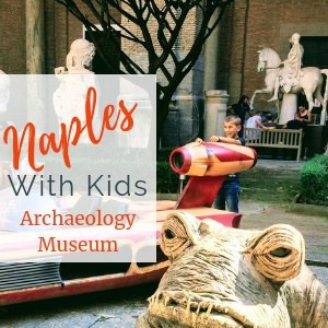 Garden with Star Wars memorabilia and Roman artifacts at the Naples Archaeology museum