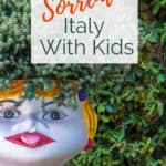 Image of colourful Italian ceramic pot with text overlay Sorrento with Kids