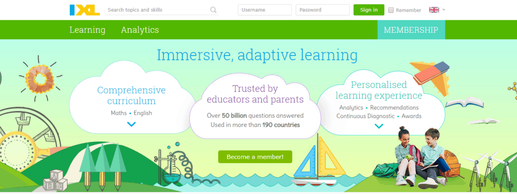 IXL Learning home page for IXL.co.uk
