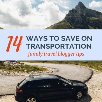 image of car in Scotland with text overlay 14 ways to save on transportation. Family Bloggers Tips