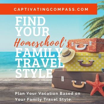 stacked suitcases & hat with text overlay. Find Your Family Travel Style with www.captivatingcompass.com