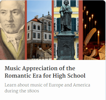 Image of online course "Music Appreciation of the Romatnic Era by Music in OUr Homeschool on www.captivatingcompass.com