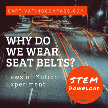 image of highway at night with text overlay. Why do we wear seatbelts? FREE Laws of Motion experiment for STEM Lego Lovers from www.captivatingcompass.com