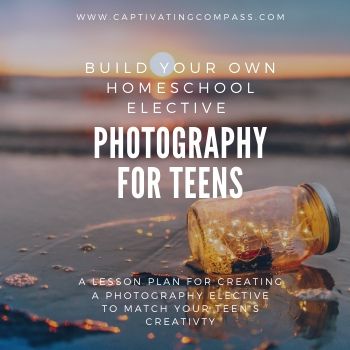 image of lights in a jar on the ocean at sunset with text overlay Photography for Teens: Build Your Own Elective from www.captivatingcompass.com