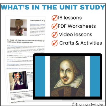 image of Shakespeare Unit Study: Life In Medieval England with text overlay about What's in the unit study