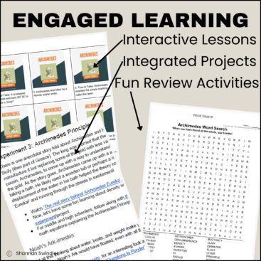 collage image of items studied in Archimedes Unit Study: Beyond "Eureka!"