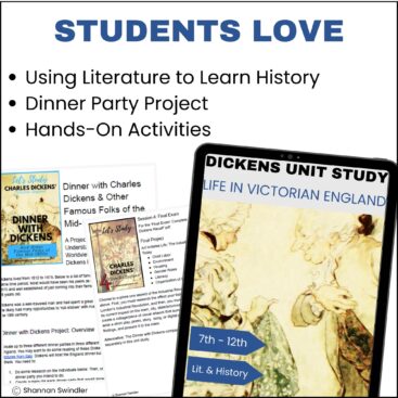 image of Dickens Unit Study: Life In Victorian England with text overlay. Students love these lessons for 7th-12th graders.