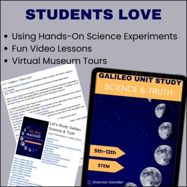 image of activities students love in the Galileo Unit Study: Science & Truth . STEM Lessons for 5th-12th grades