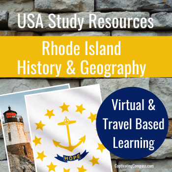 image collage of Rhode Island landmarks with text overlay. USA Study Resources. Rhode Island History & Geography. Virtual & Travel Based Learning from www.captivatingcompass.com