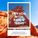 collage image of Nevada with text overlay. Nevada with Kids & Teens. Homeschool Travel Learn with www.CaptivatingCompass.com