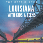 images of Louisana with text overlay Louisiana with kids and teens. homeschool travel and learn with CaptivatingCompass.com