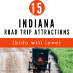 image of Amish buggy with text overlay 15 Indiana Road Trip Attractions kids will love from CaptivatingCompass.com