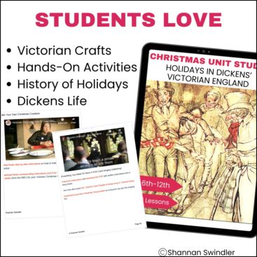 image of Christmas Unit Study: Holidays in Dicken's Victorian England with text overlay. Students love this unit study.