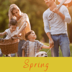 image of family with bikes & guitar walking together with text overlay. Spring Homeschool Life from Captivatingcompass.com