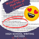 image of WriteShop workshett with text overlay, WriteShop, You had me at Lesson 1. Highschool Writing Succes the easy way. A curriculum review by CaptivatingCompass.com