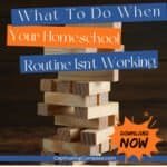 image or stack blocks ready to topple, with text overlay. What to do when your homeschool routine isn't working, from CaptivatingCompass.com