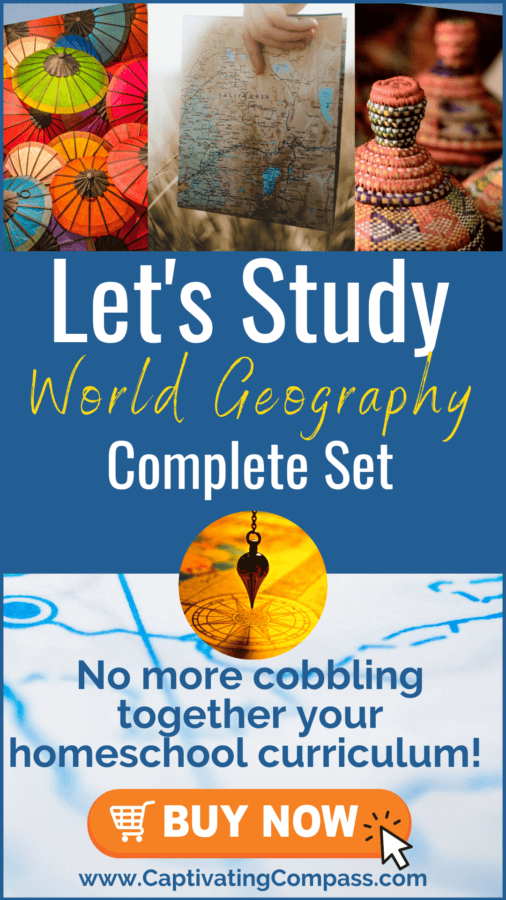 No more cobbling your World Geography curriculum together and hoping it works! Everything you need is included in the Let's Study World Geography Complete Set! 36 weeks of World Geography at your fingertips. Buy now fromCaptivatingCompass.com