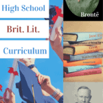 image of students raising scrolls and tossing graducation caps with text overlay: Highschool British Literature Curriculum for the Victorian & Modern eras from www.captivatingcompass.com