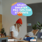 Image of girl in red hat studying at desk with text overlay. Study Smarter: Pro Tips for students. Self-paced classes and high school study skills worksheets from Mr. D Math and CaptivatingCompass.com