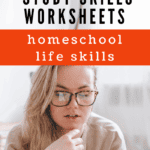 image of student reading and using High School Study Skills Worksheets with text overlay. Study skill worksheets. Homeschool life skills from CaptivatingCompass.com