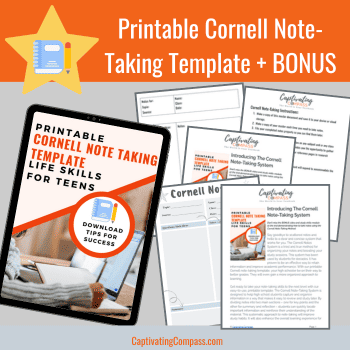 image of Printable Cornell Note Taking Template pack. Life Skills for Teens from CaptivatingCompass.com