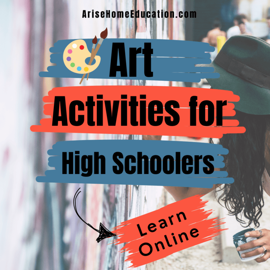 image of woman paining mural with text overlay Art Activities for Highschoolers. Art lessons for kids and teens ideas at Captivatingcompass.com