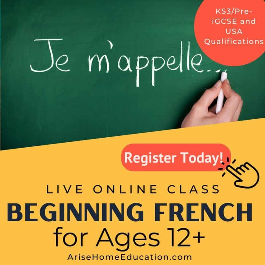 image of Beginning French, foreign language for teens offered at Arise Home Education, on CaptivatingCompass.com